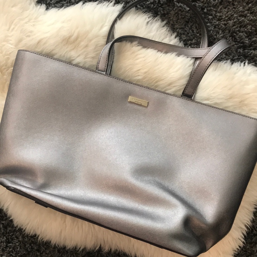 LIKE NEW silver Kate Spade tote